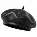 Béret taille unique en simili cuir noir style classique