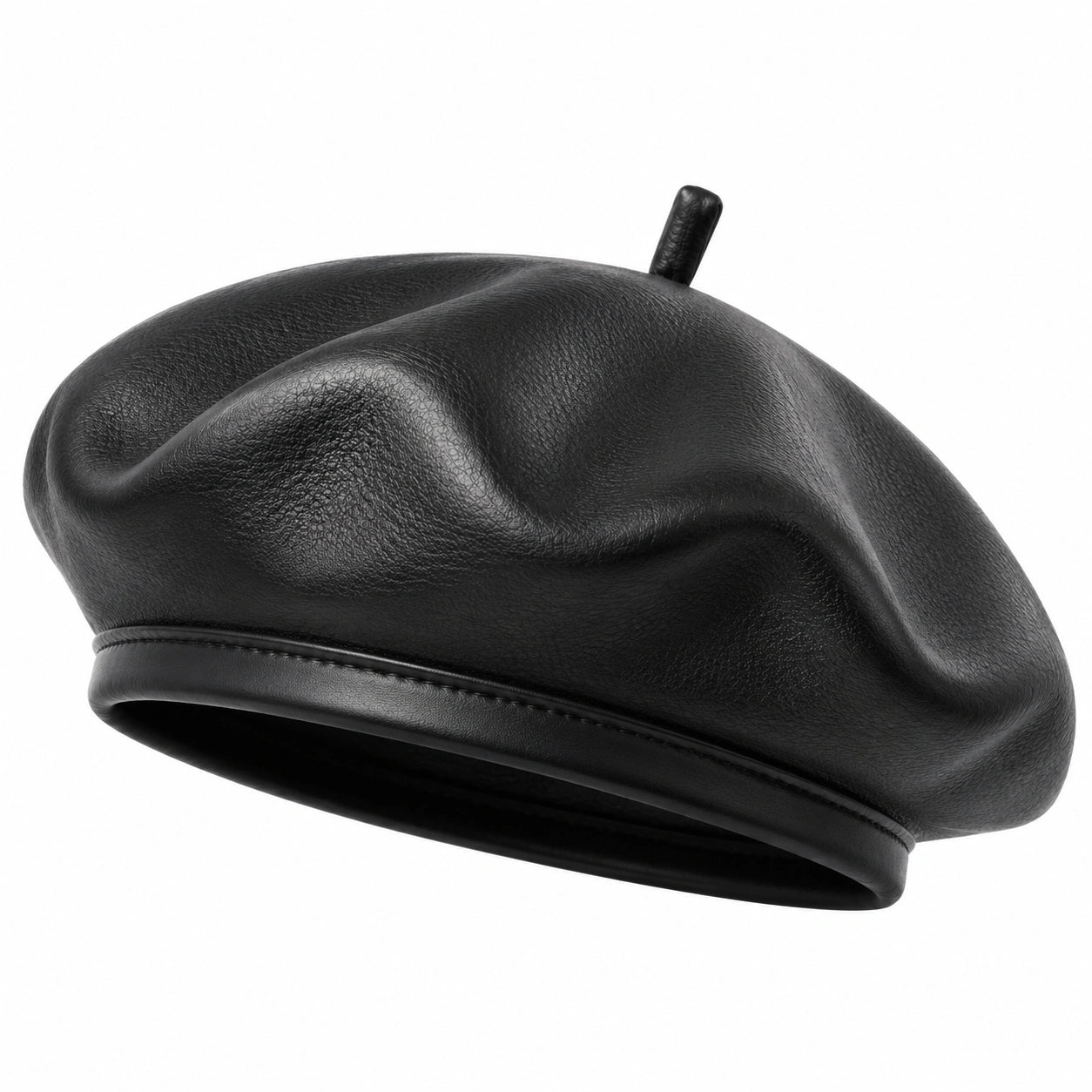 Béret taille unique en simili cuir noir style classique