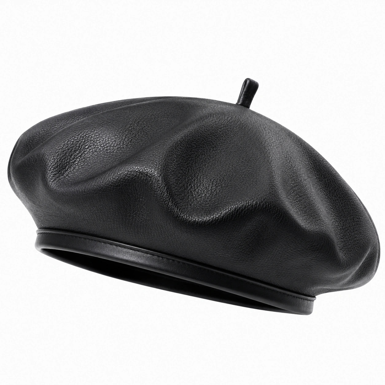Béret taille unique noir aspect cuir style urbain