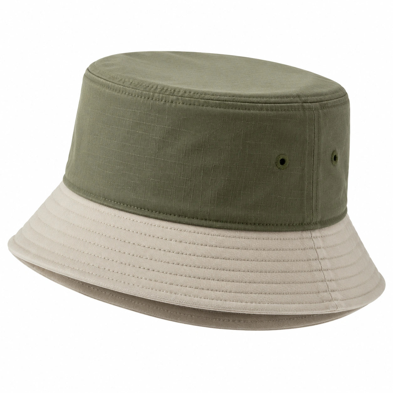 Chapeau bob taille unique en tissu vert kaki et beige - style bicolore décontracté