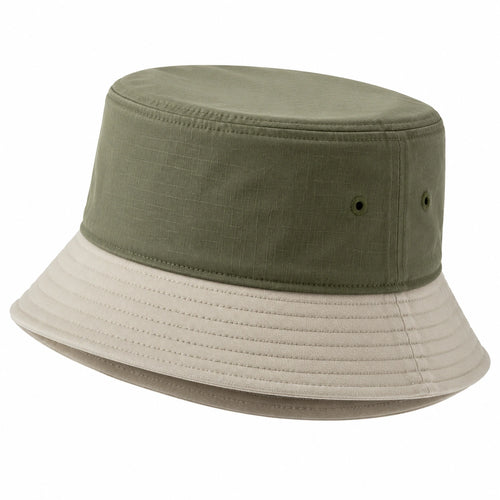 Chapeau bob taille unique en tissu vert kaki et beige - style bicolore décontracté