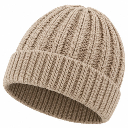 Bonnet taille unique en maille beige à revers pour adulte