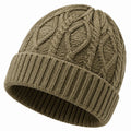 Bonnet taille unique en maille torsadée kaki à revers pour hiver