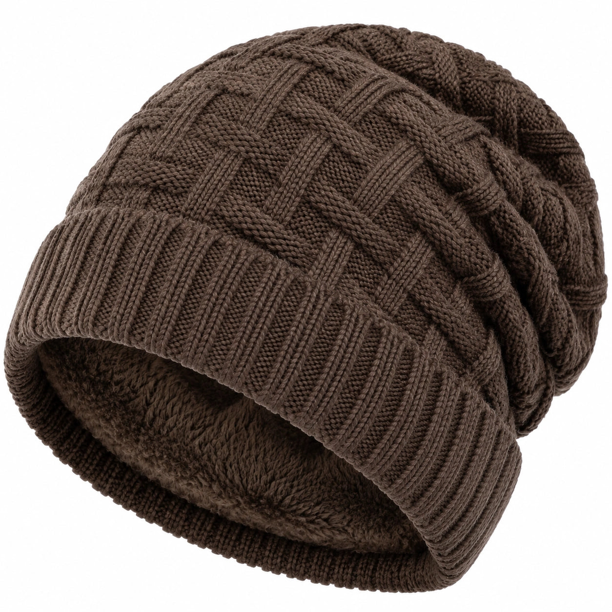 Bonnet en maille torsadée marron taille unique à revers pour usage quotidien