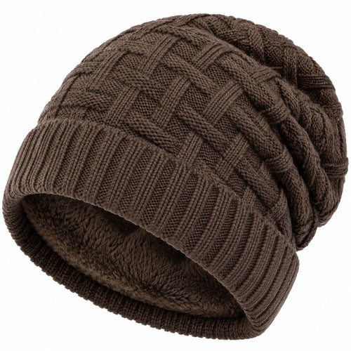 Bonnet en maille torsadée marron taille unique à revers pour usage quotidien