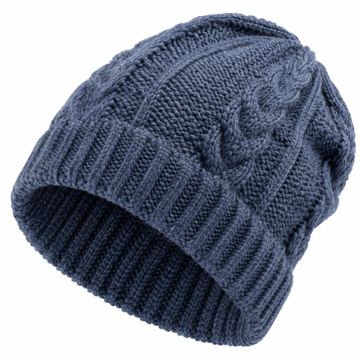 Bonnet en maille taille unique bleu ardoise style torsadé pour adulte