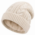 Bonnet unisexe taille unique en maille torsadée beige avec doublure chaude
