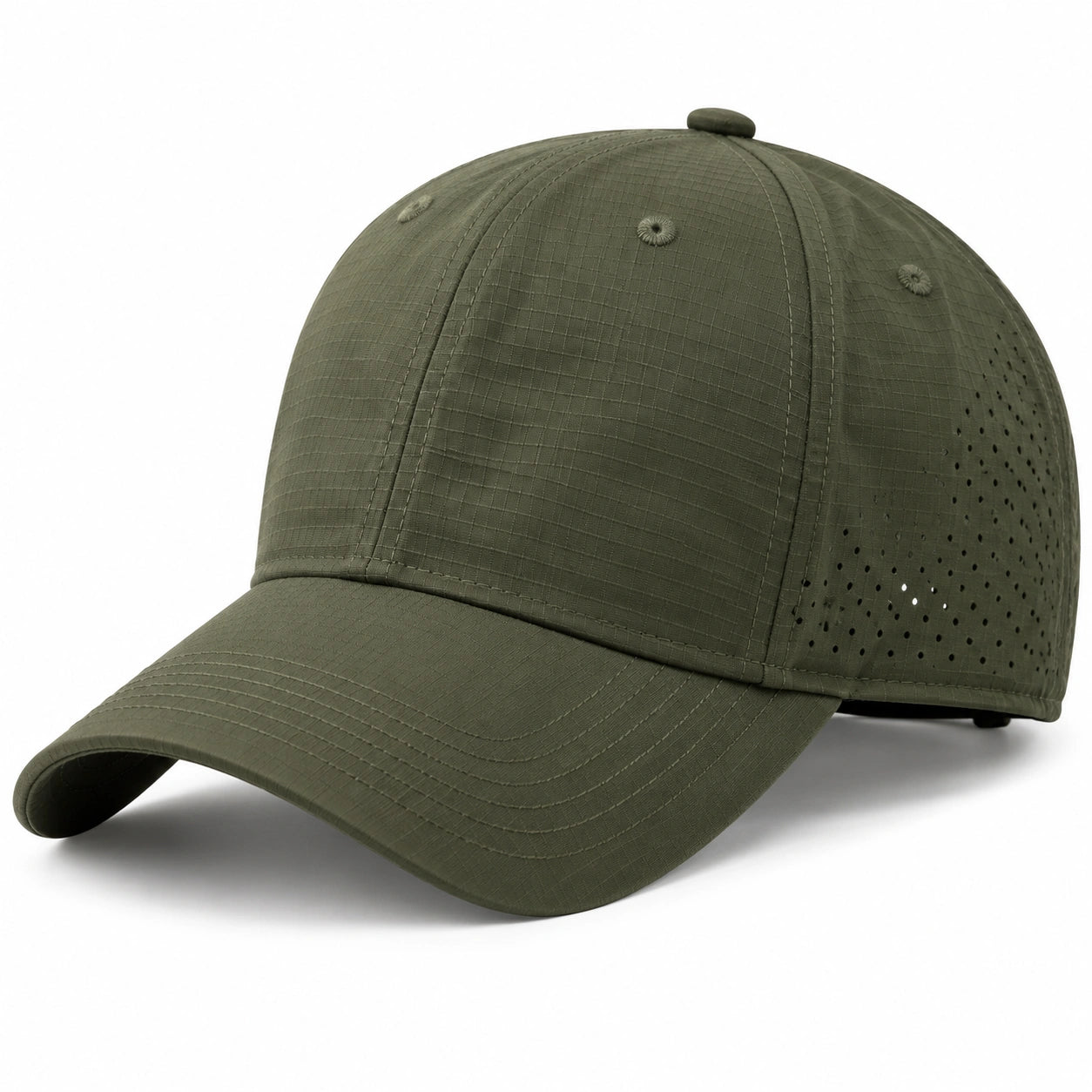 Casquette taille unique en polyester vert kaki respirante à visière courbée