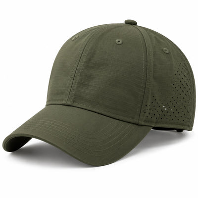 Casquette taille unique en polyester vert kaki respirante à visière courbée
