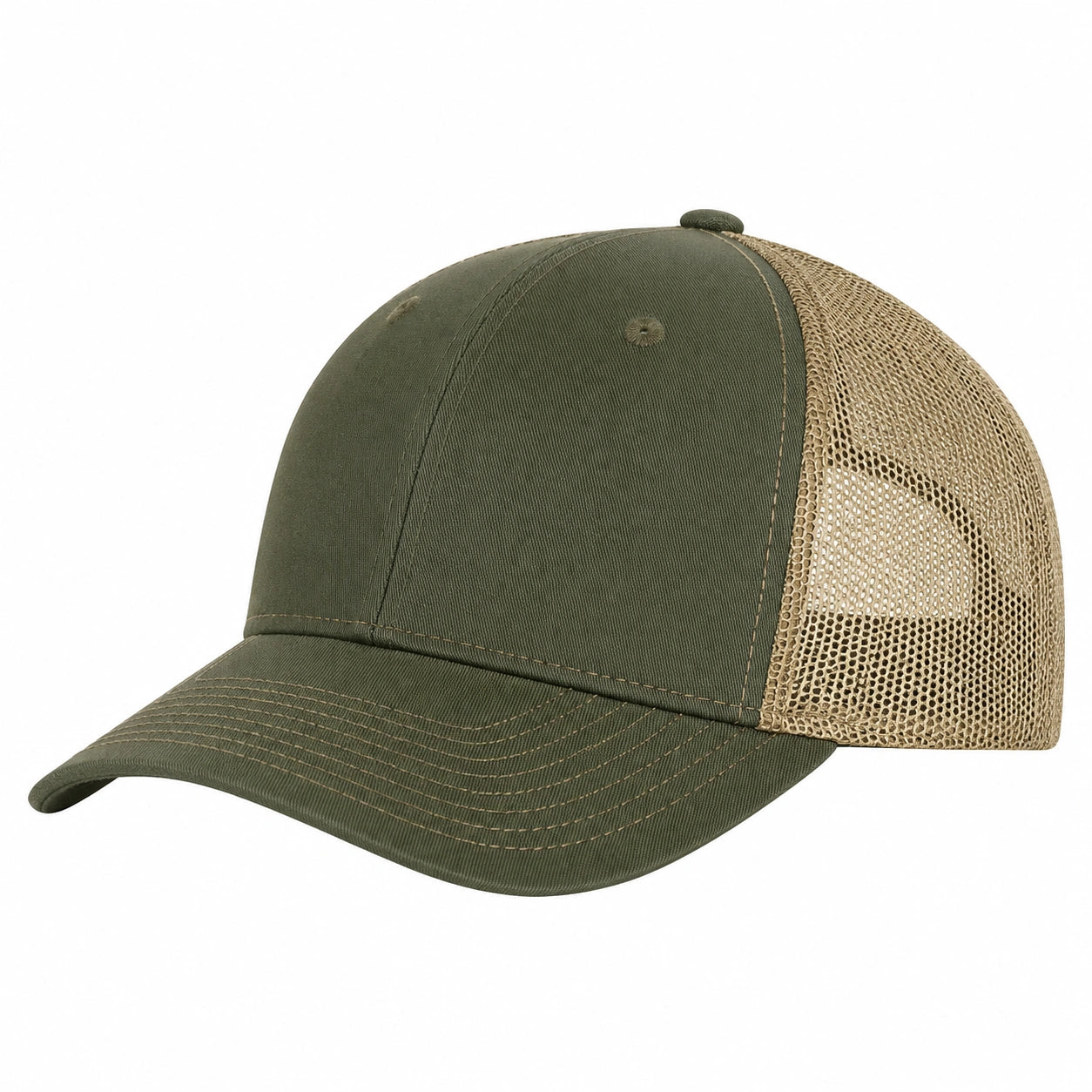 Casquette trucker taille unique vert kaki et beige en tissu avec maille respirante