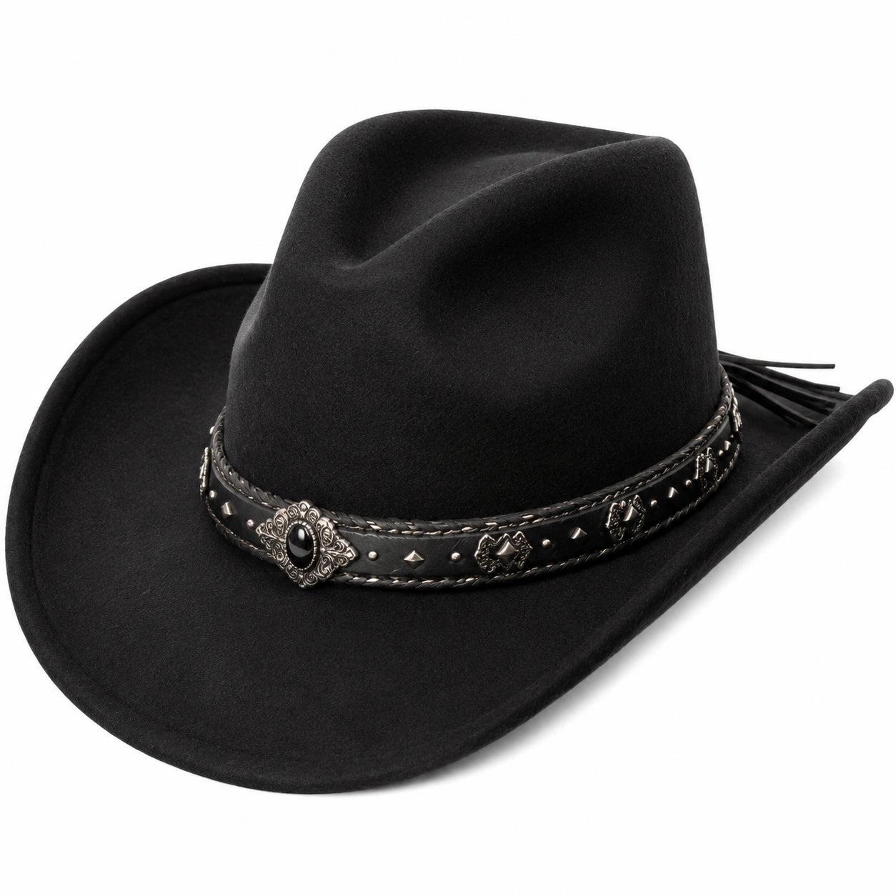 Chapeau cowboy taille unique noir aspect feutré avec bande décorative style western