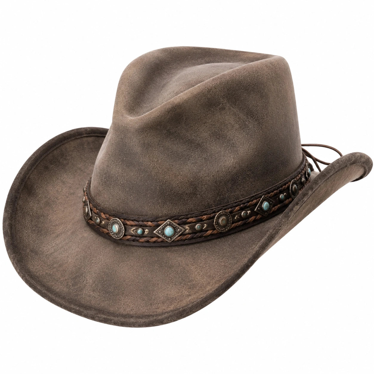 Chapeau cowboy taille unique brun aspect suédé avec bande décorative style western